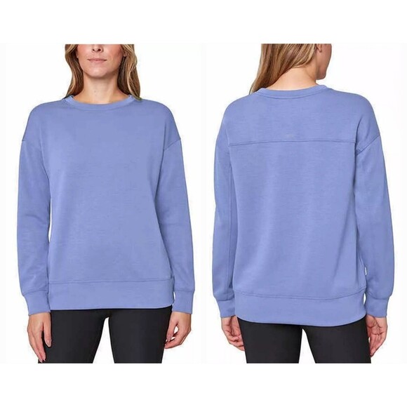 Mondetta Women's L Drop Shoulder Scuba Crewneck Relaxed Sweatshirt Stretch Blue - Picture 1 of 11